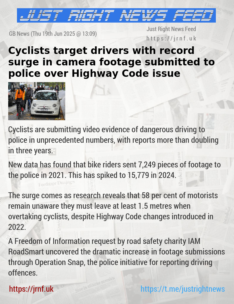 Cyclists target drivers with record surge in camera footage submitted to police over Highway Code issue
