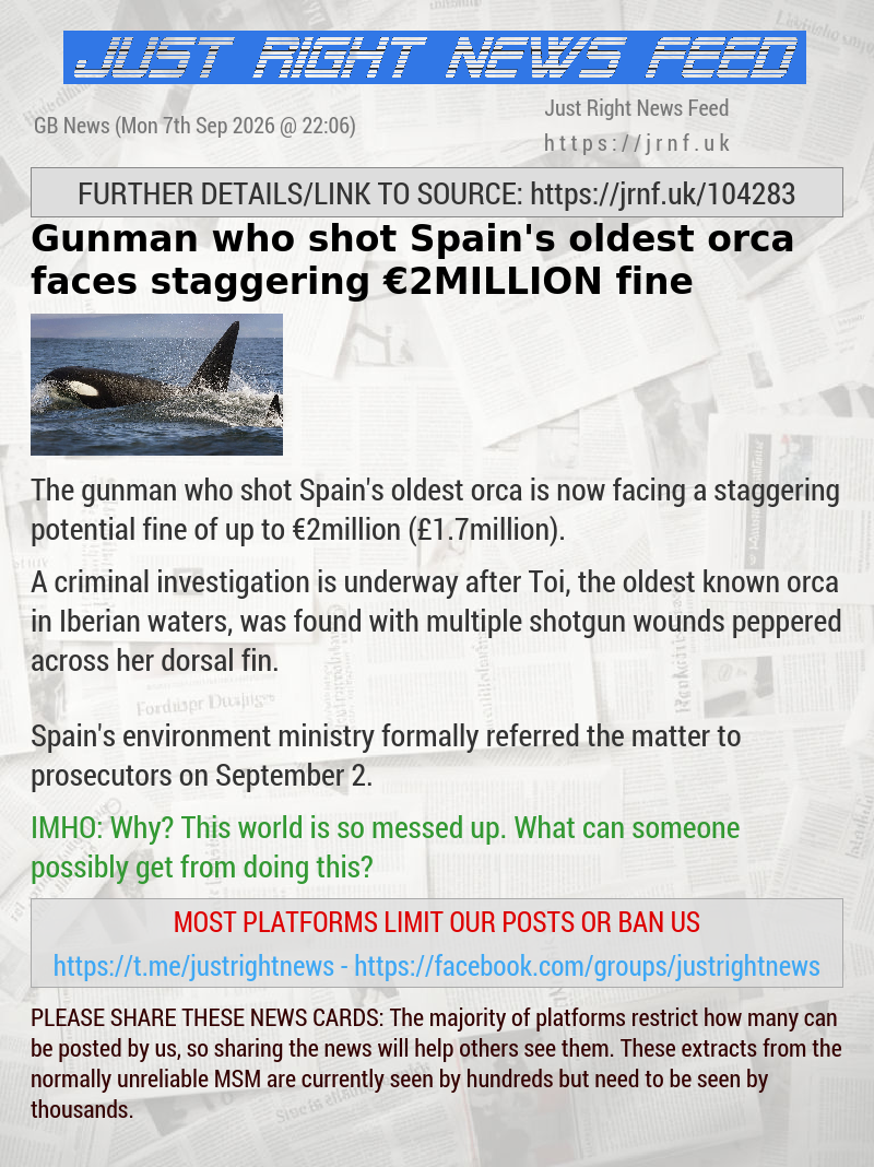 Gunman who shot Spain’s oldest orca faces staggering €2MILLION fine