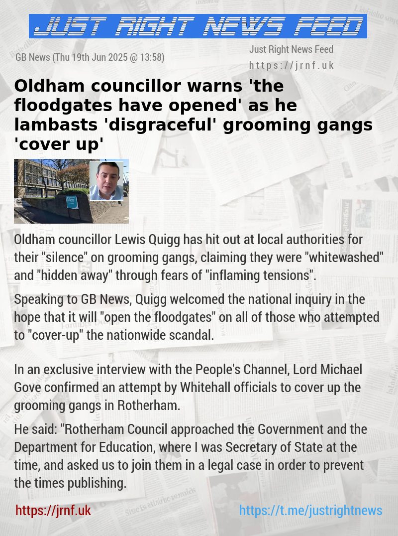 Oldham councillor warns ’the floodgates have opened’ as he lambasts ’disgraceful’ grooming gangs ’cover—up’