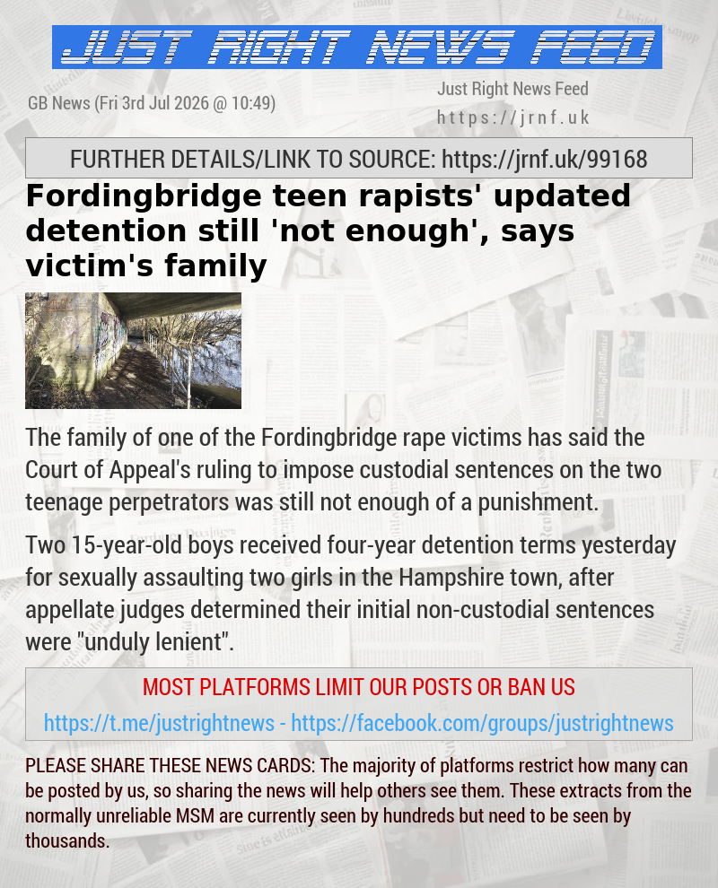Fordingbridge teen rapists’ updated detention still ’not enough’, says victim’s family