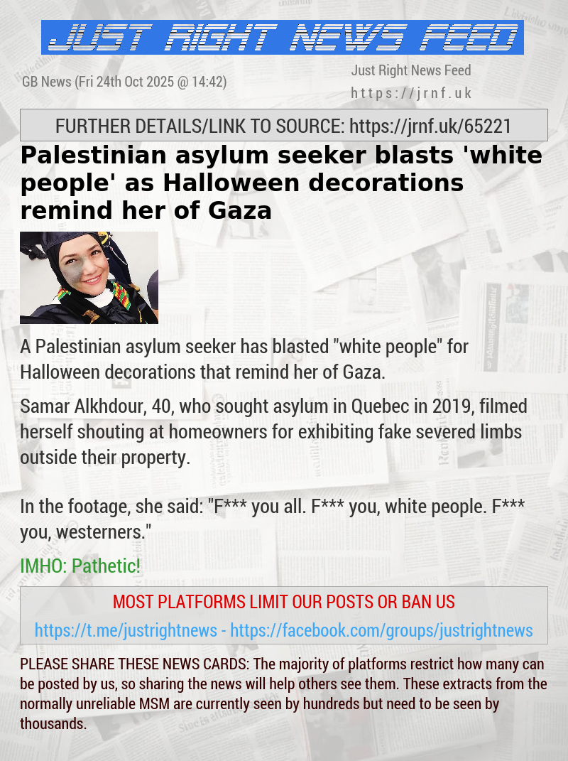 Palestinian asylum seeker blasts ’white people’ as Halloween decorations remind her of Gaza