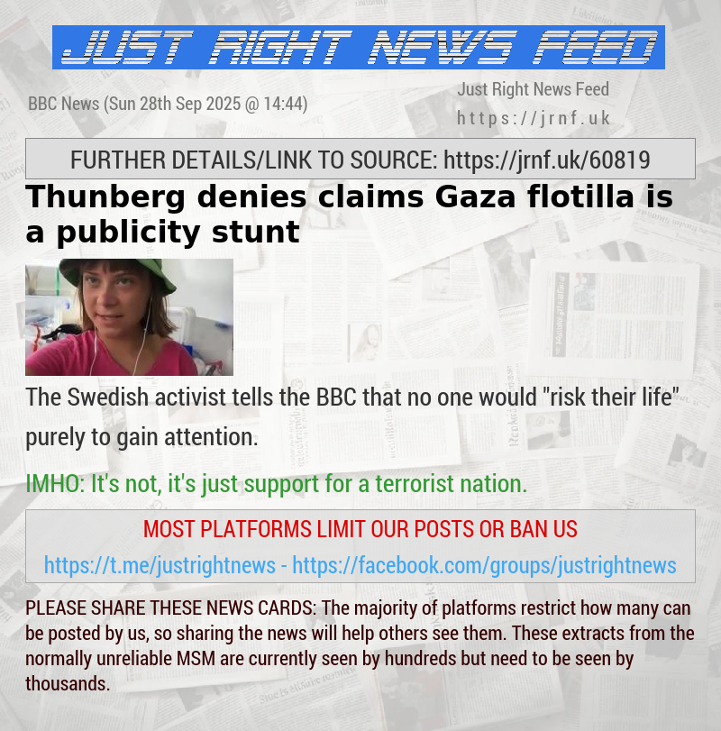 Thunberg denies claims Gaza flotilla is a publicity stunt