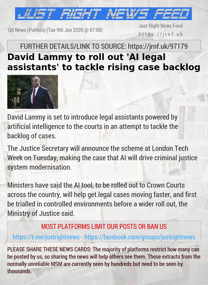 David Lammy to roll out ’AI legal assistants’ to tackle rising case backlog