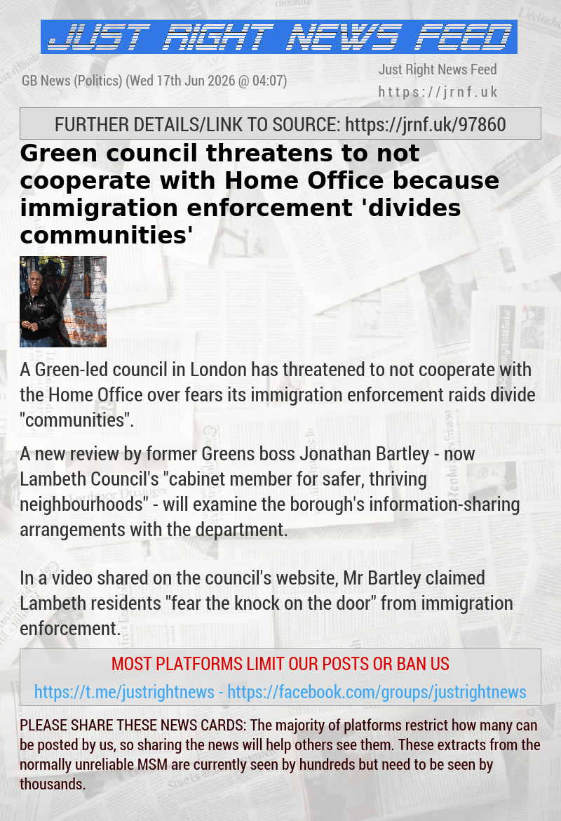 Green council threatens to not cooperate with Home Office because immigration enforcement ’divides communities’