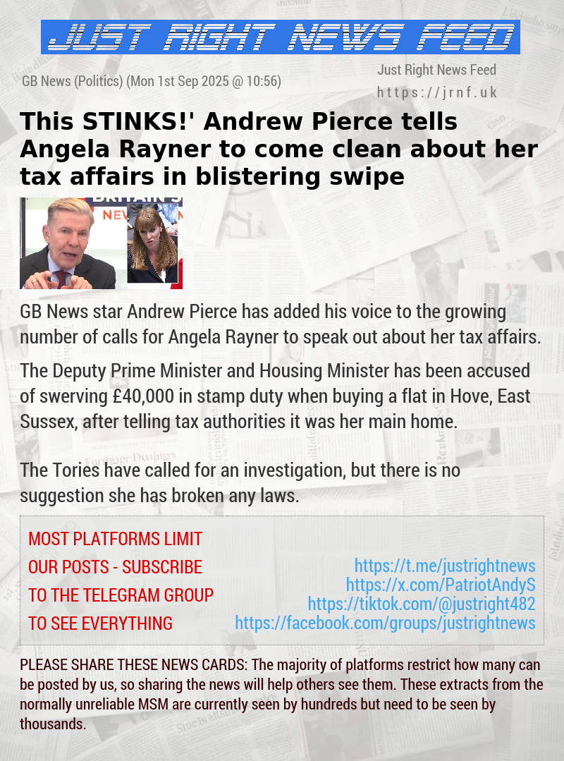 ‘This STINKS!’ Andrew Pierce tells Angela Rayner to come clean about her tax affairs in blistering swipe