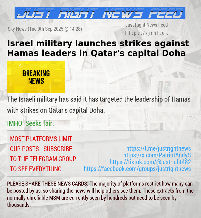 Israel military launches strikes against Hamas leaders in Qatar’s capital Doha