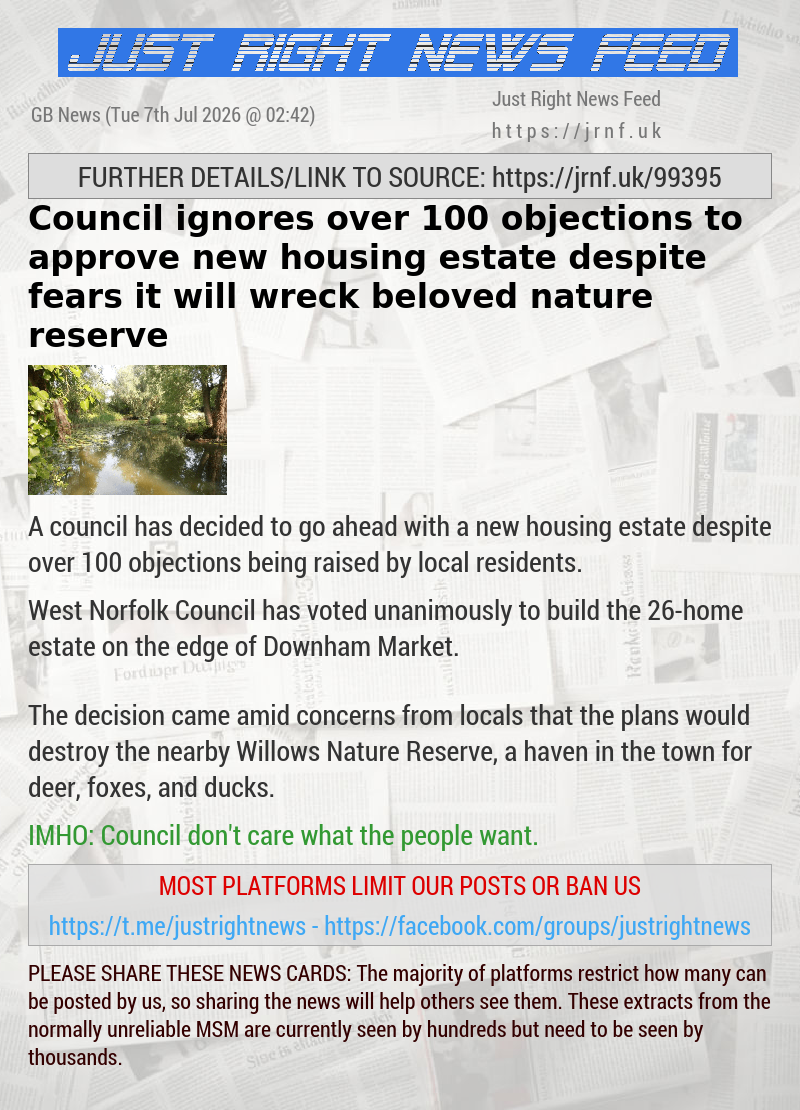 Council ignores over 100 objections to approve new housing estate despite fears it will wreck beloved nature reserve