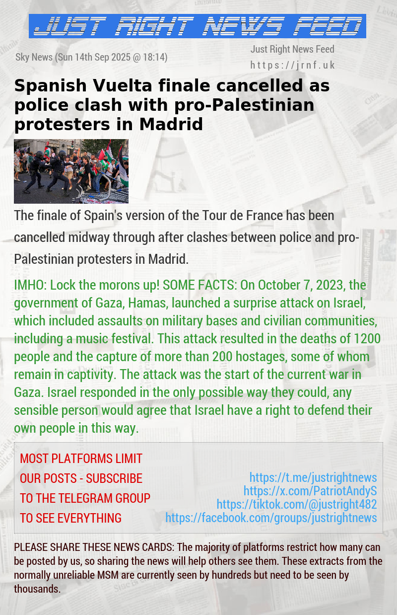 Spanish Vuelta finale cancelled as police clash with pro—Palestinian protesters in Madrid