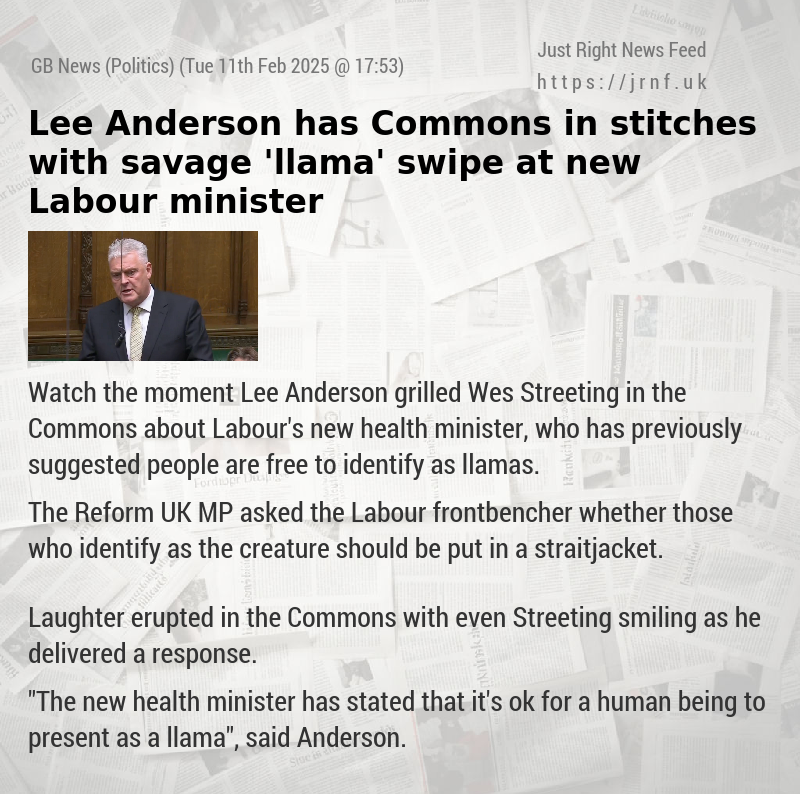 Lee Anderson has Commons in stitches with savage ’llama’ swipe at new Labour minister