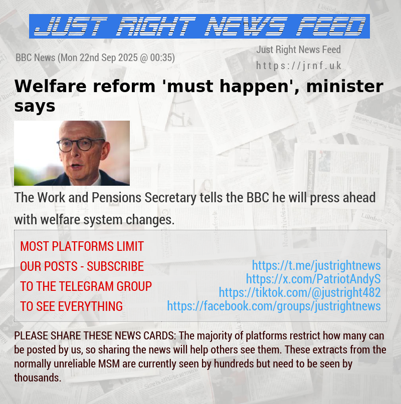 Welfare reform ’must happen’, minister says