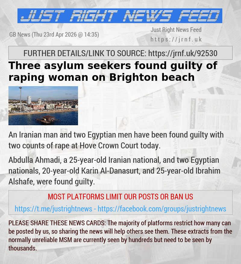 Three asylum seekers found guilty of raping woman on Brighton beach