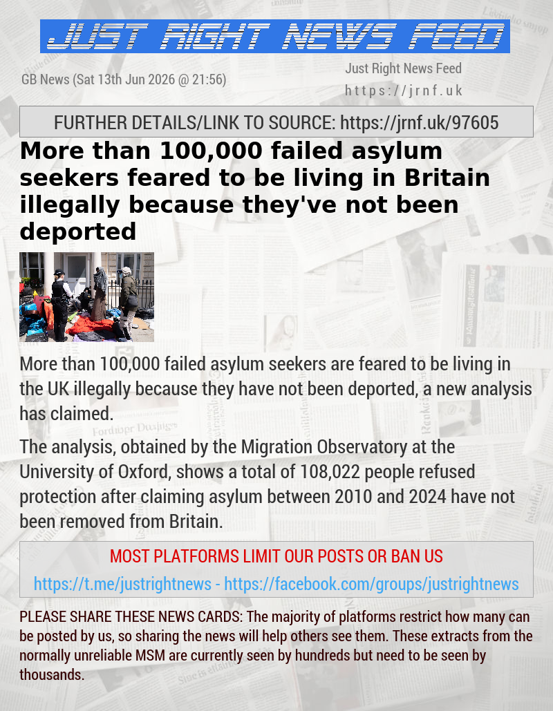 More than 100,000 failed asylum seekers feared to be living in Britain illegally because they’ve not been deported