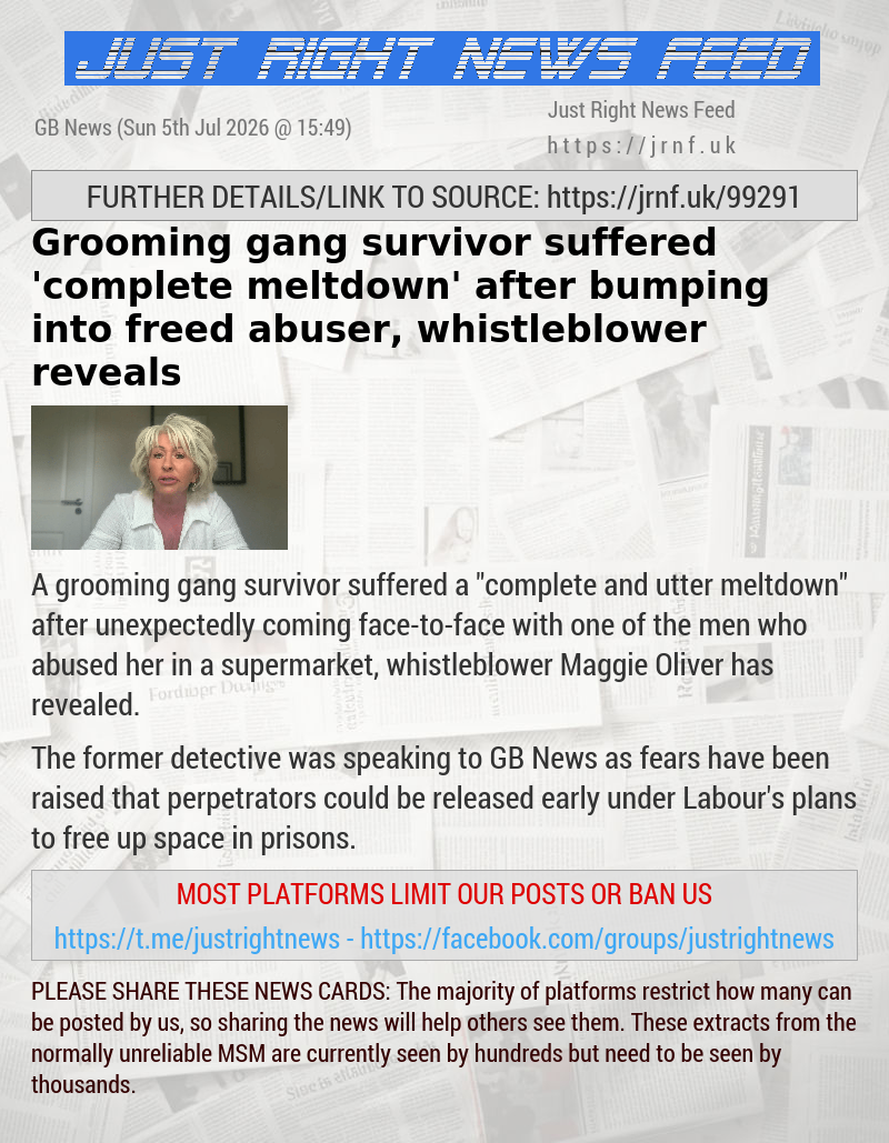 Grooming gang survivor suffered ’complete meltdown’ after bumping into freed abuser, whistleblower reveals