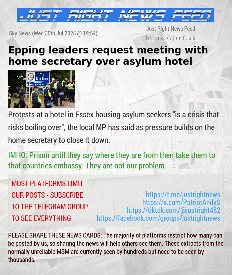 Epping leaders request meeting with home secretary over asylum hotel