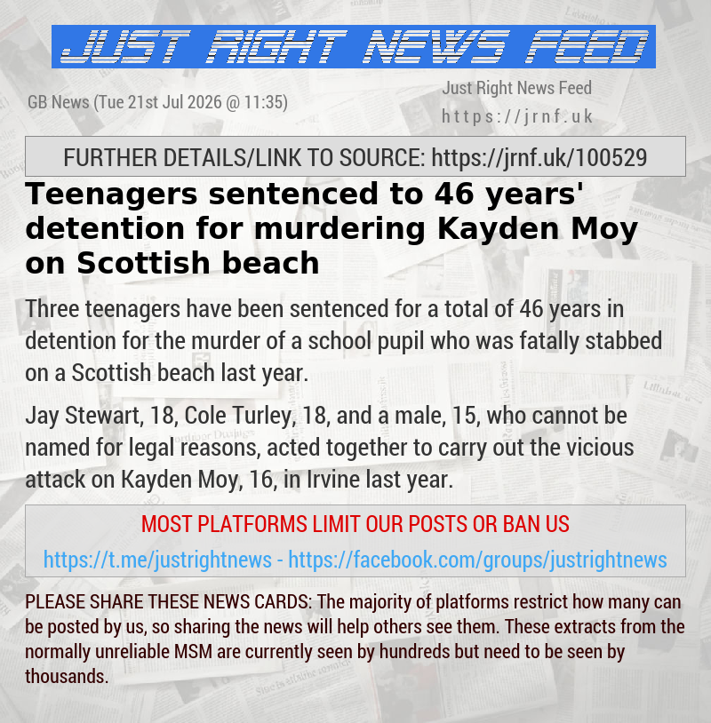 Teenagers sentenced to 46 years’ detention for murdering Kayden Moy on Scottish beach
