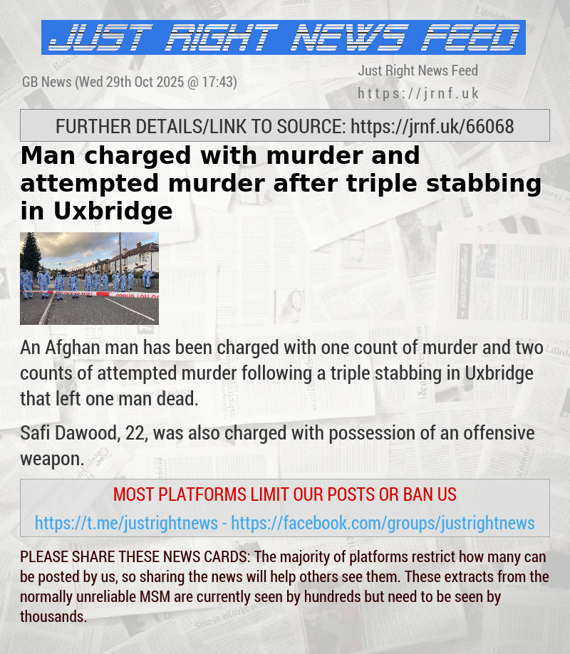 Man charged with murder and attempted murder after triple stabbing in Uxbridge