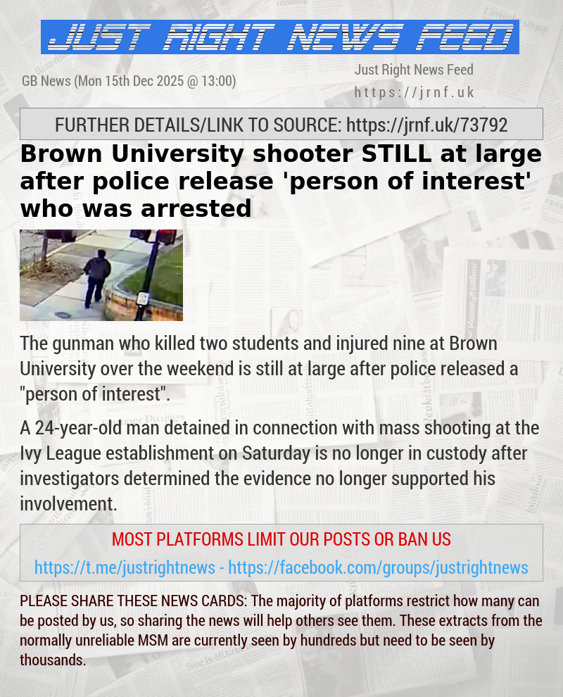 Brown University shooter STILL at large after police release ’person of interest’ who was arrested