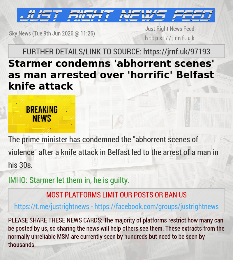 Starmer condemns ’abhorrent scenes’ as man arrested over ’horrific’ Belfast knife attack