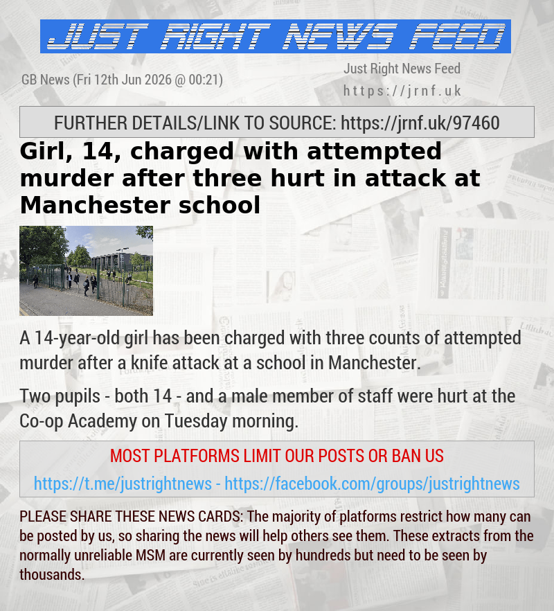 Girl, 14, charged with attempted murder after three hurt in attack at Manchester school