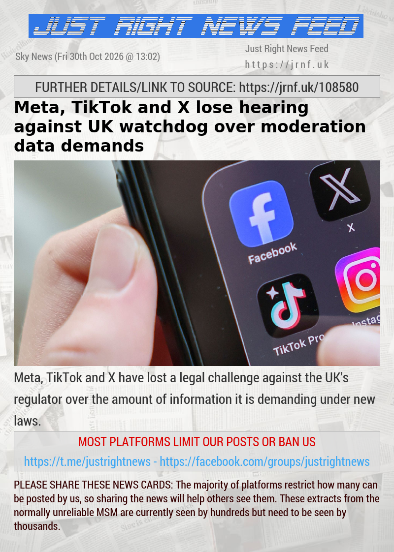Meta, TikTok and X lose hearing against UK watchdog over moderation data demands