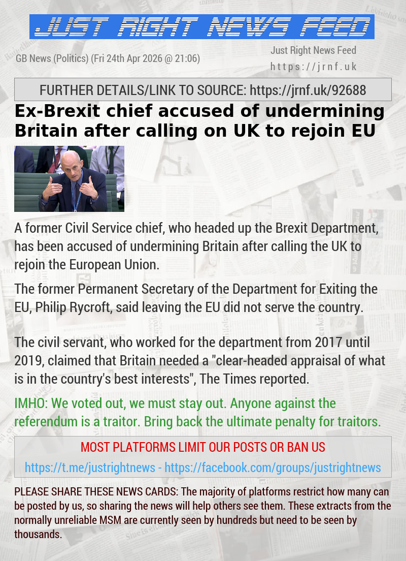 Ex—Brexit chief accused of undermining Britain after calling on UK to rejoin EU