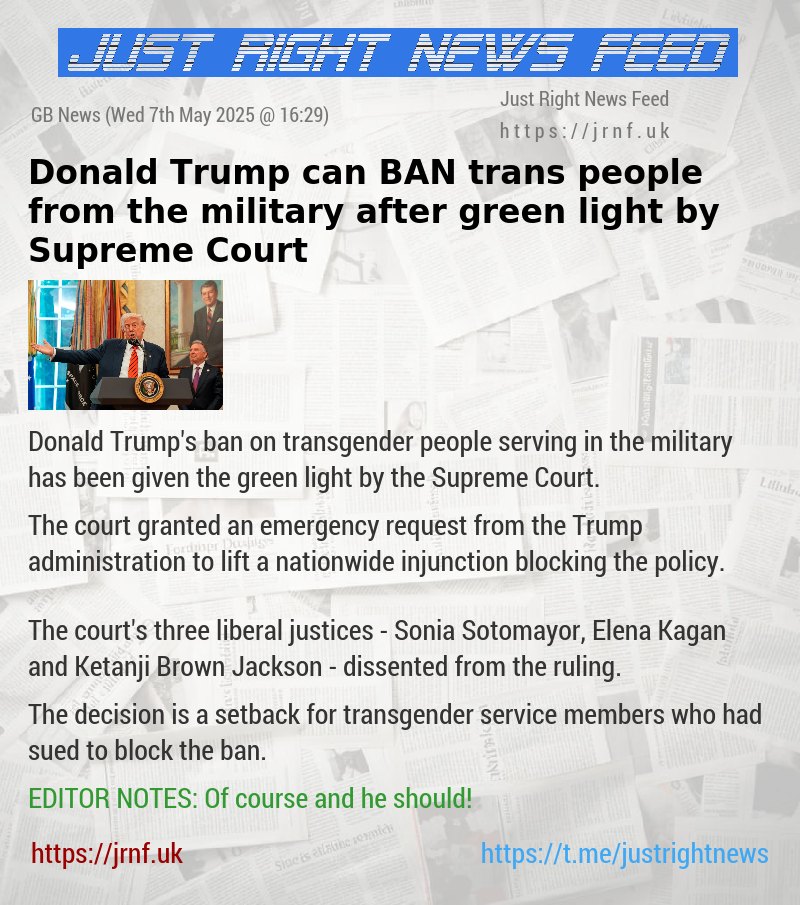 Donald Trump can BAN trans people from the military after green light by Supreme Court