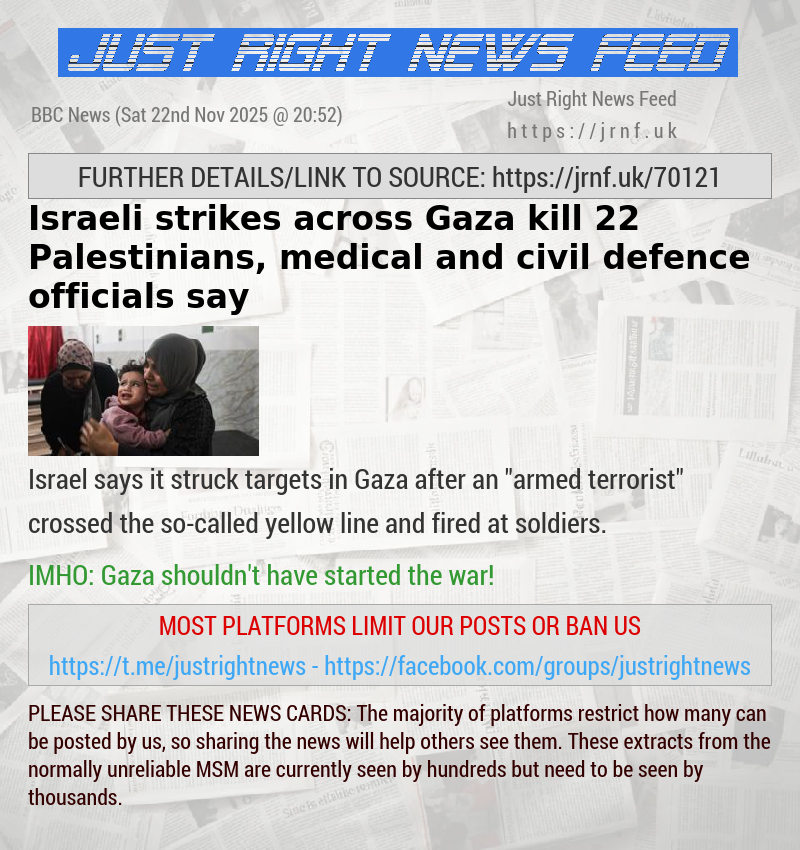 Israeli strikes across Gaza kill 22 Palestinians, medical and civil defence officials say