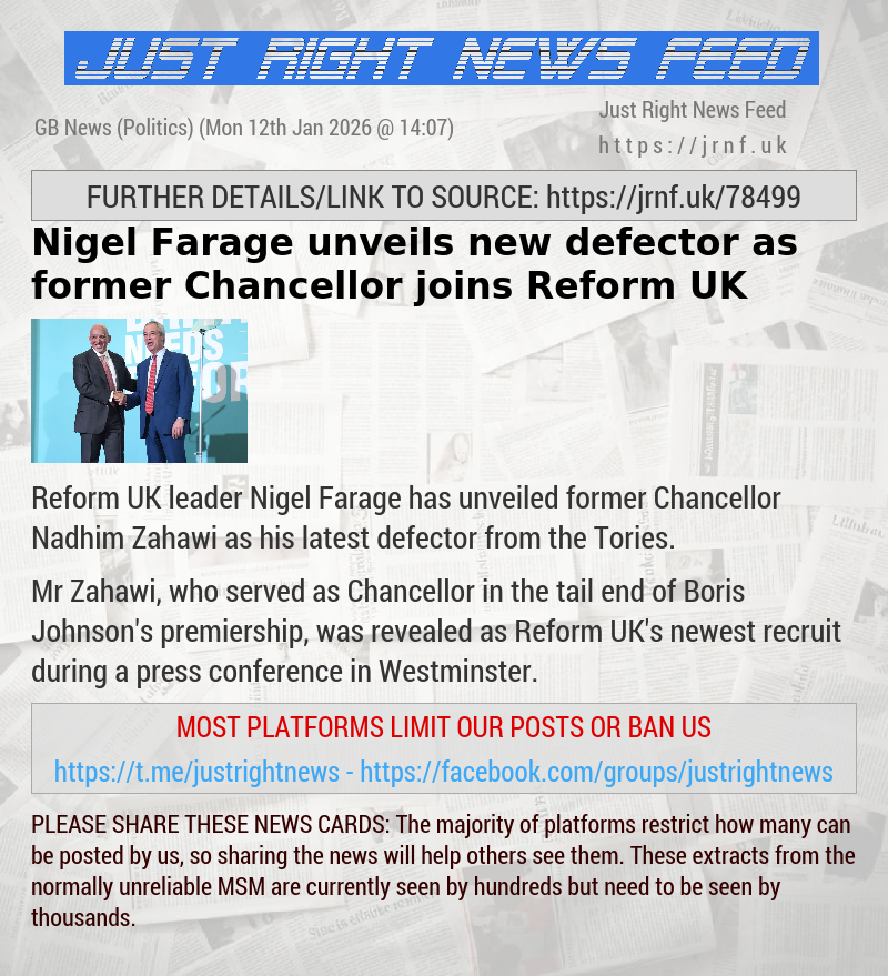 Nigel Farage unveils new defector as former Chancellor joins Reform UK