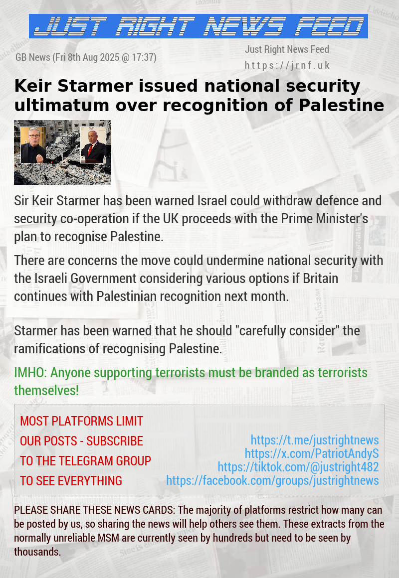 Keir Starmer issued national security ultimatum over recognition of Palestine