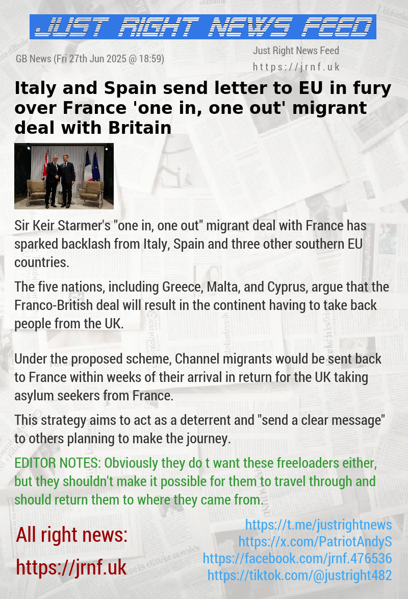 Italy and Spain send letter to EU in fury over France ’one in, one out’ migrant deal with Britain