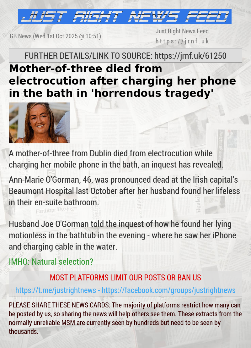 Mother—of—three died from electrocution after charging her phone in the bath in ’horrendous tragedy’
