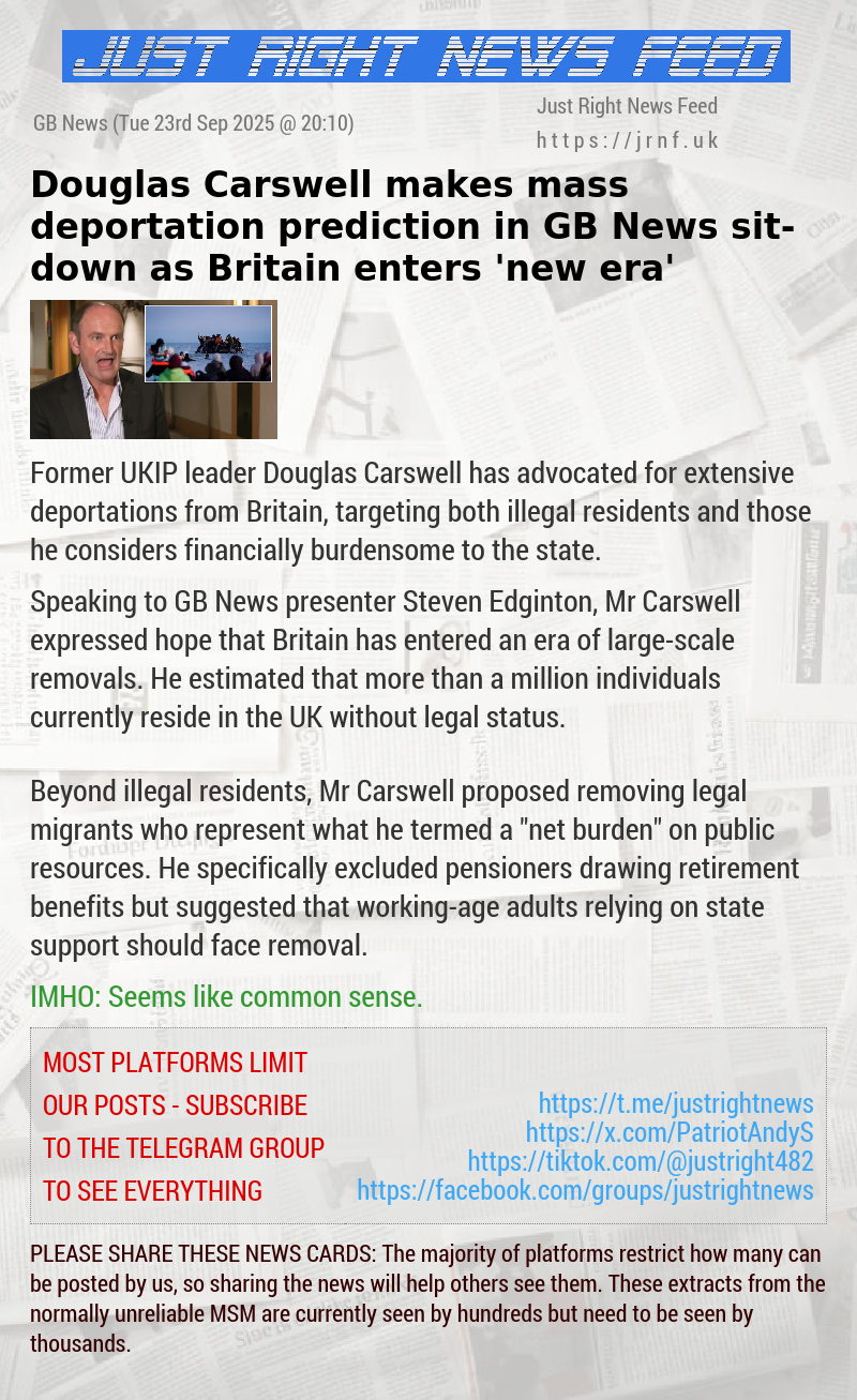 Douglas Carswell makes mass deportation prediction in GB News sit—down as Britain enters ‘new era’