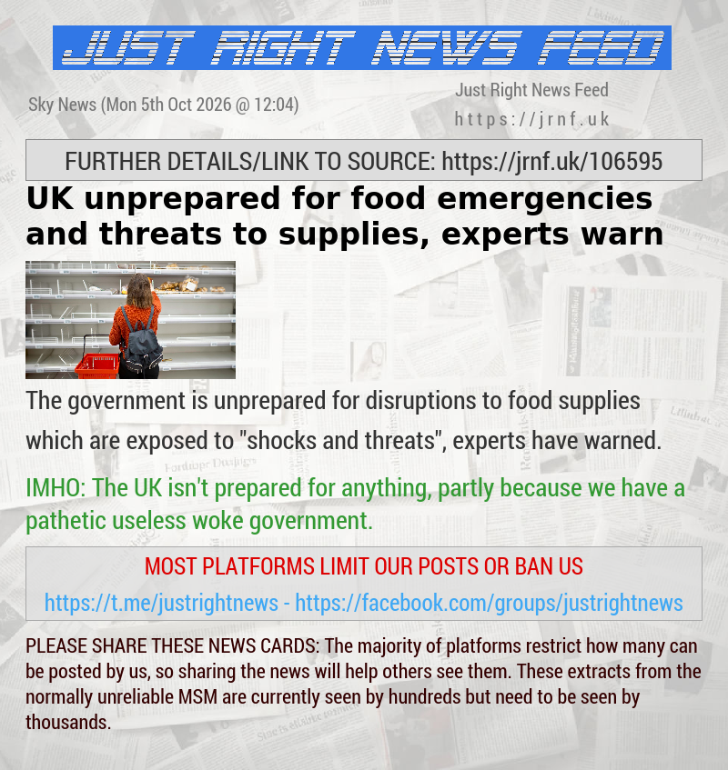 UK unprepared for food emergencies and threats to supplies, experts warn