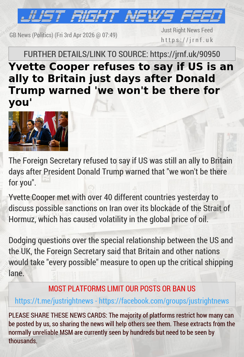 Yvette Cooper refuses to say if US is an ally to Britain just days after Donald Trump warned ’we won’t be there for you’