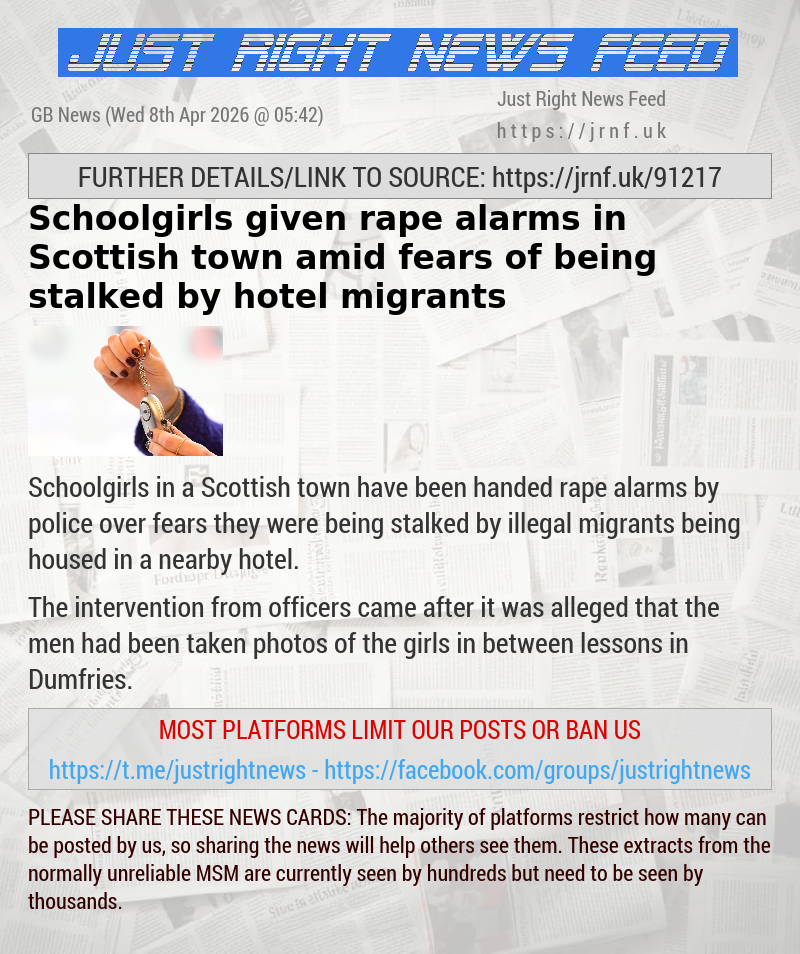 Schoolgirls given rape alarms in Scottish town amid fears of being stalked by hotel migrants