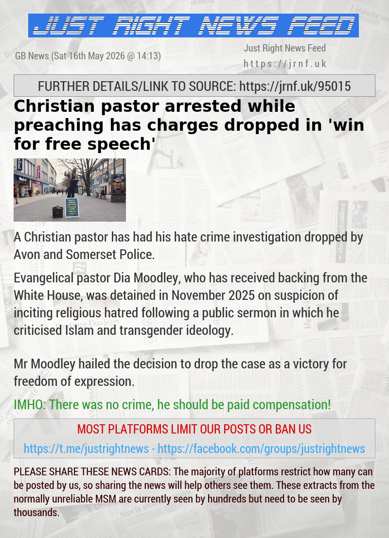 Christian pastor arrested while preaching has charges dropped in ‘win for free speech’