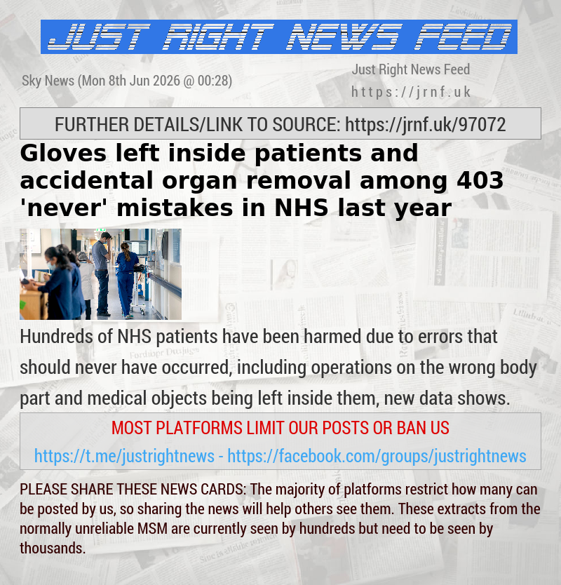 Gloves left inside patients and accidental organ removal among 403 ’never’ mistakes in NHS last year
