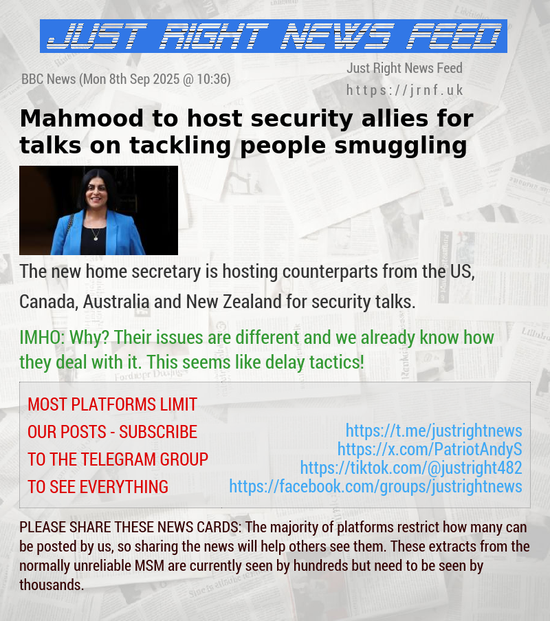 Mahmood to host security allies for talks on tackling people smuggling