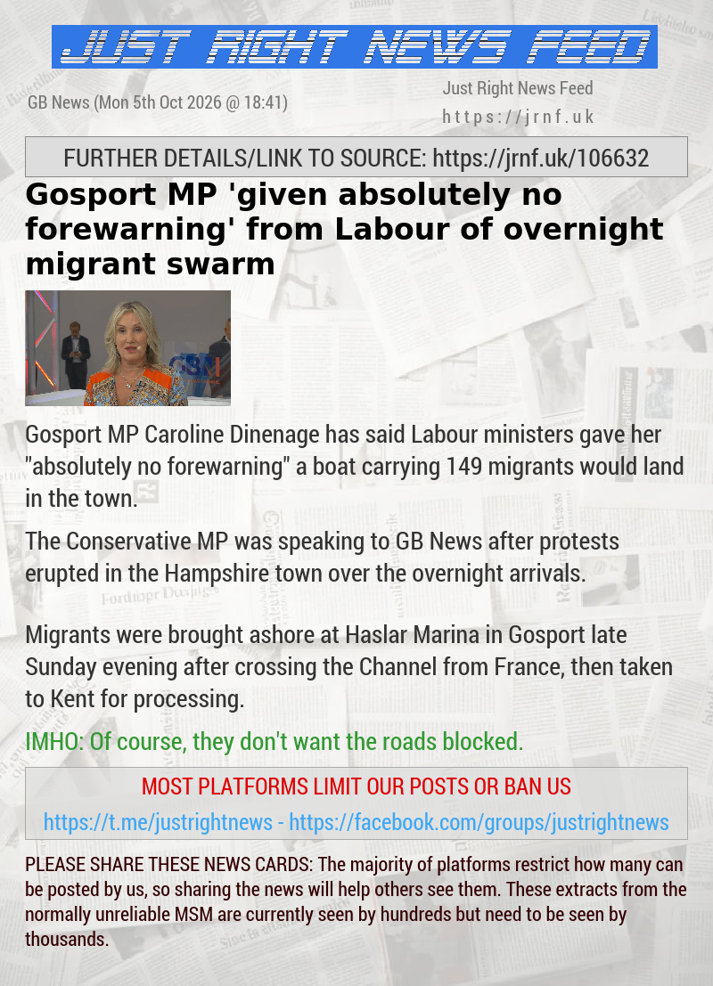 Gosport MP ’given absolutely no forewarning’ from Labour of overnight migrant swarm