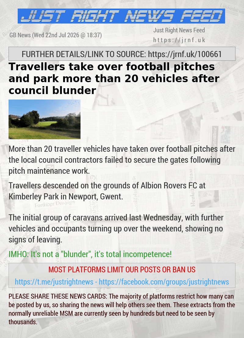 Travellers take over football pitches and park more than 20 vehicles after council blunder