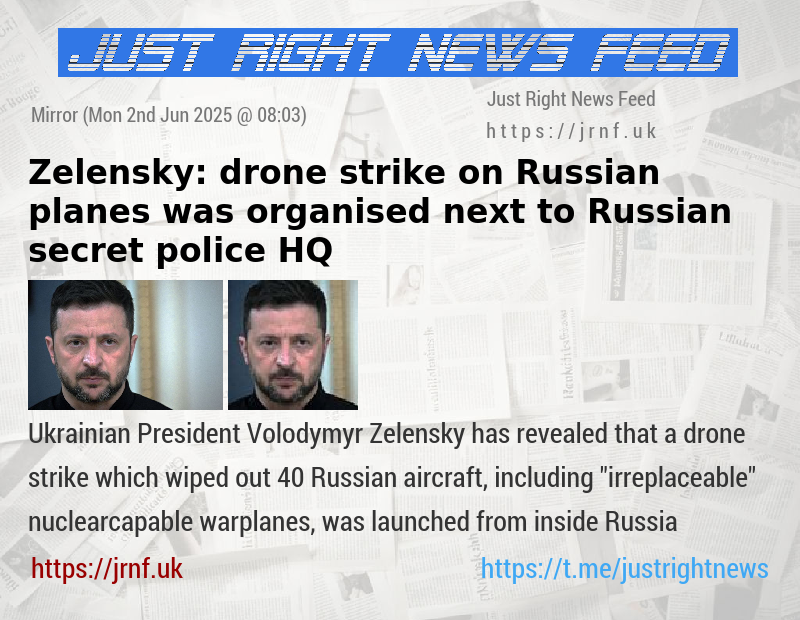 Zelensky: drone strike on Russian planes was organised next to Russian secret police HQ