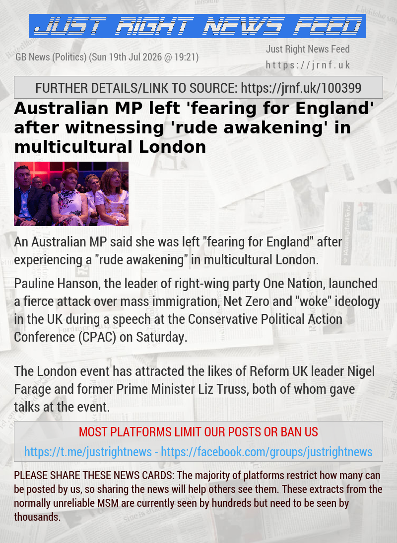 Australian MP left ’fearing for England’ after witnessing ’rude awakening’ in multicultural London