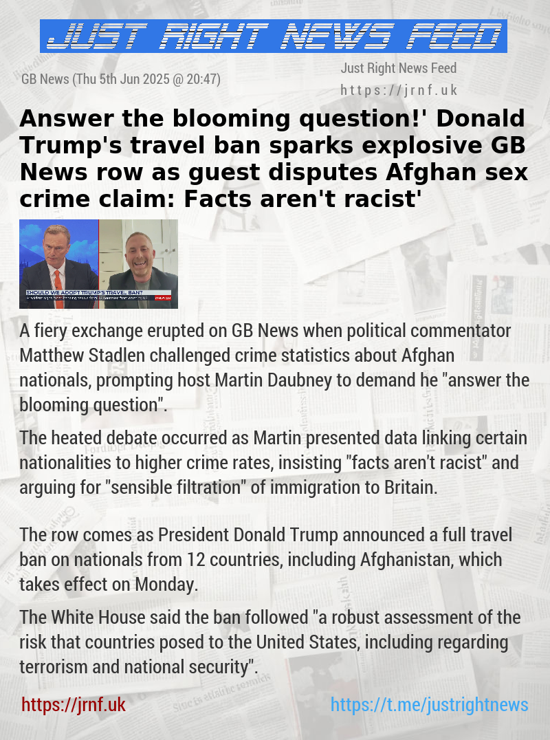 ‘Answer the blooming question!’ Donald Trump’s travel ban sparks explosive GB News row as guest disputes Afghan sex crime claim: ‘Facts aren’t racist’