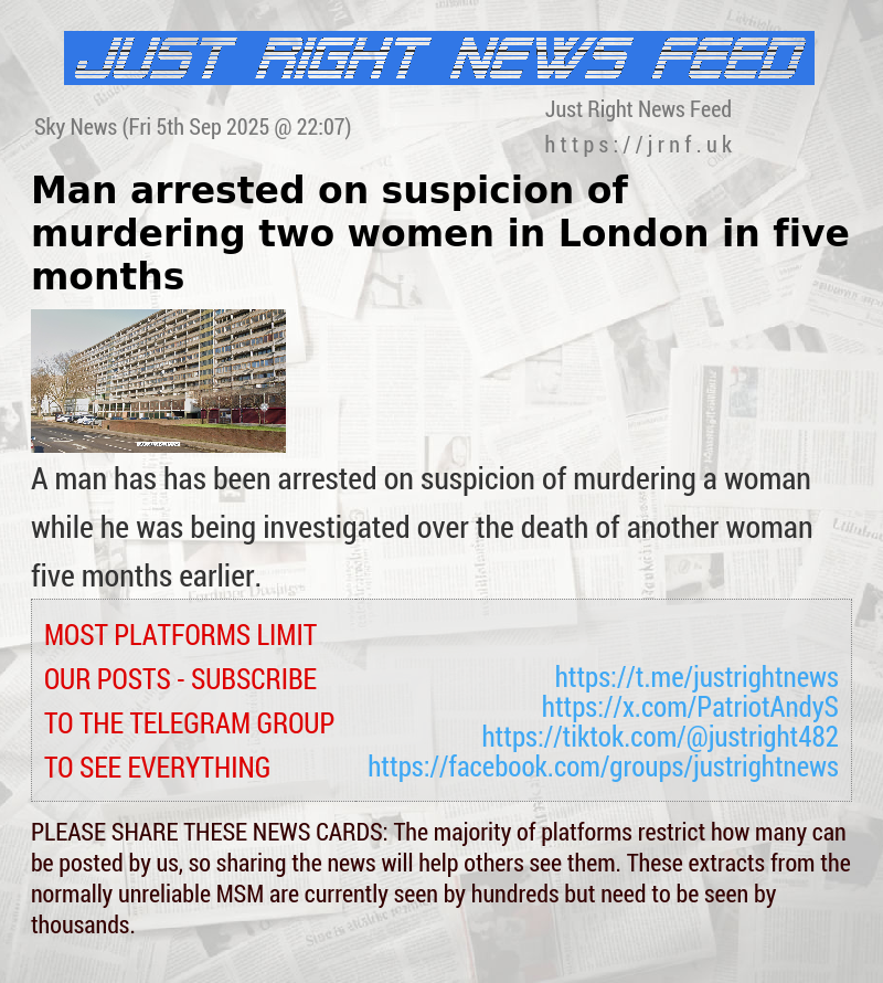 Man arrested on suspicion of murdering two women in London in five months