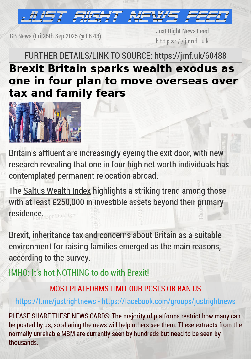 Brexit Britain sparks wealth exodus as one in four plan to move overseas over tax and family fears