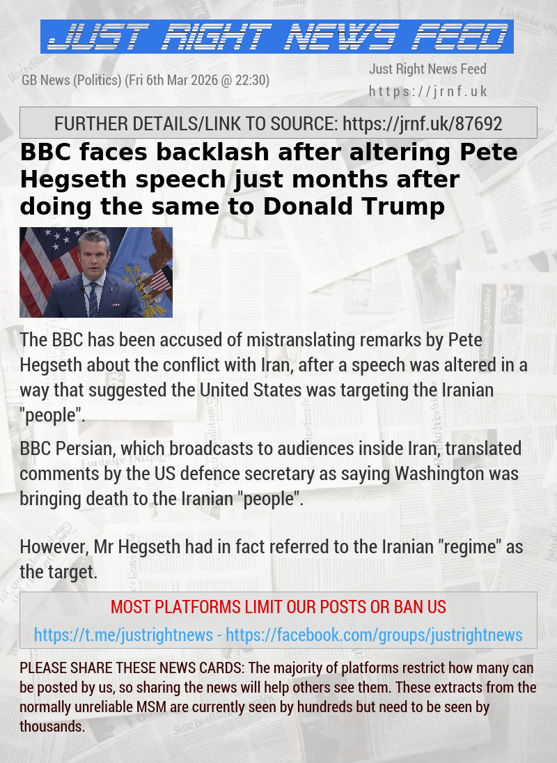 BBC faces backlash after altering Pete Hegseth speech — just months after doing the same to Donald Trump