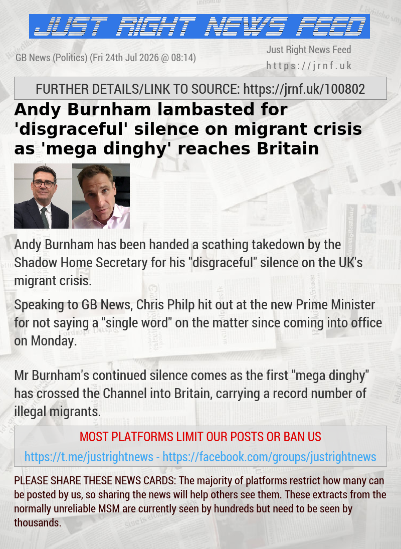 Andy Burnham lambasted for ’disgraceful’ silence on migrant crisis as ’mega dinghy’ reaches Britain