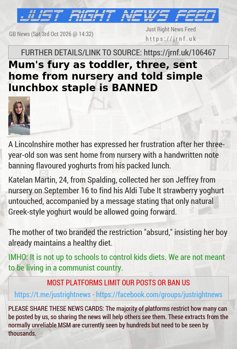 Mum’s fury as toddler, three, sent home from nursery and told simple lunchbox staple is BANNED