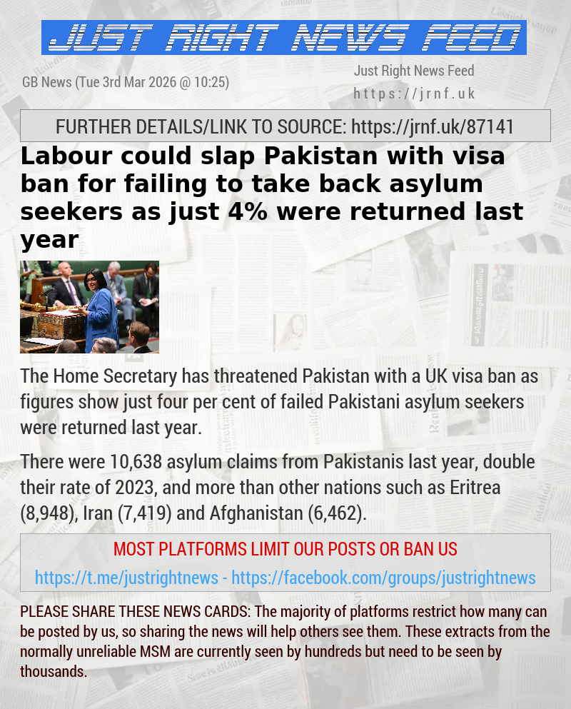 Labour could slap Pakistan with visa ban for failing to take back asylum seekers as just 4% were returned last year