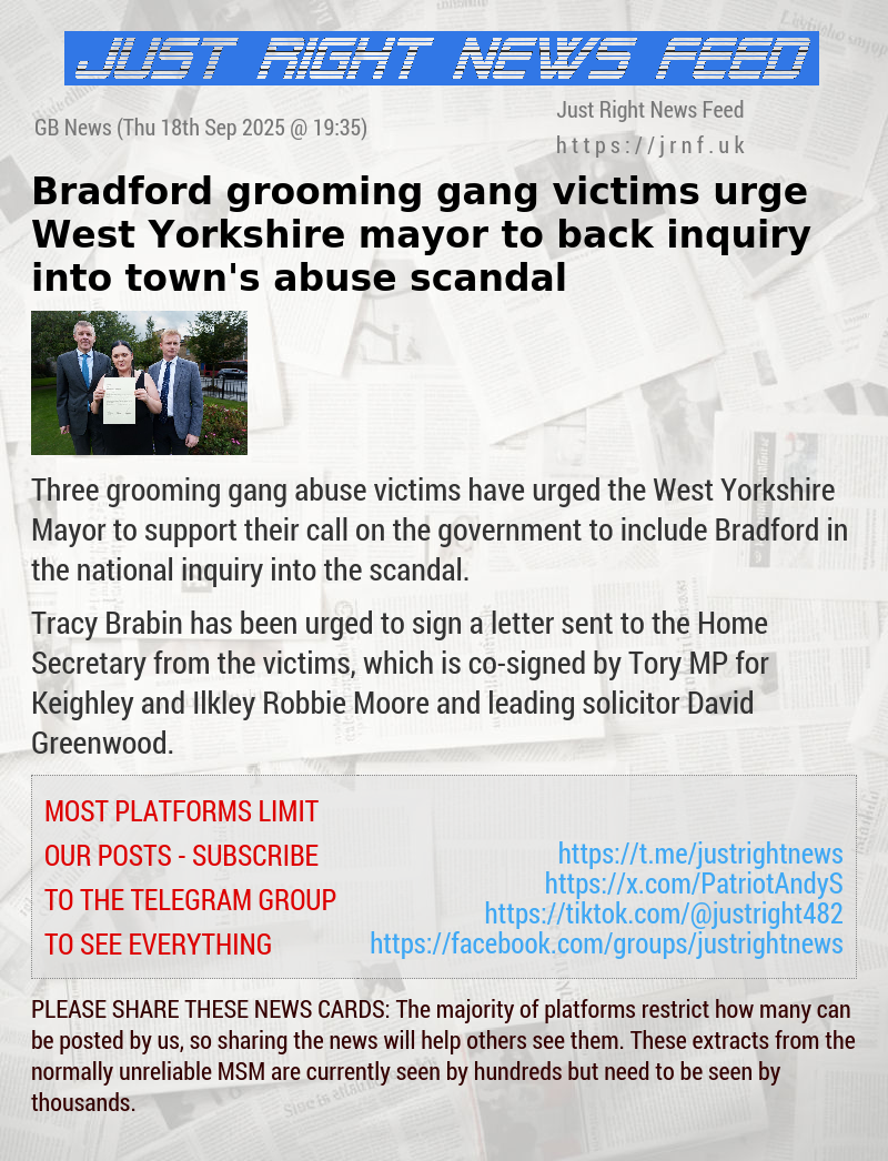 Bradford grooming gang victims urge West Yorkshire mayor to back inquiry into town’s abuse scandal